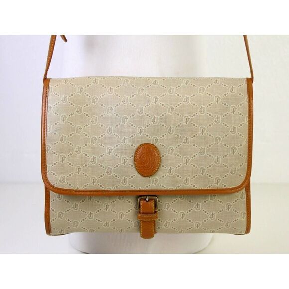 VTG JOE LEATHER HANDBAG SIGNATURE PVC BROWN LEATHER XBODY BAG SHOULDER BAG PURSE - Picture 3 of 11